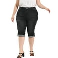 thumbnail image 1 of Unique Bargains Women's Plus Size Shorts Casual Chambray Ripped Denim Capri Jeans, 1 of 7