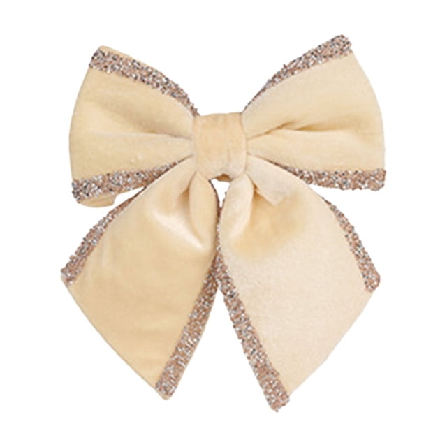 Beige Christmas Flannel Glitter Fabric Bow, Tree Ornament For Window Sofa Scene, Festive Decor