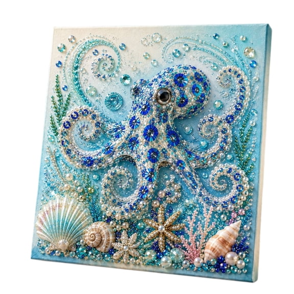 Ocean Theme Pearl Art DIY Kit, Octopus DIY Pearl Painting Kit, Ocean Diamond Art for Adults & Beginners, Sparkling Coastal Wall Decor(Octopus)