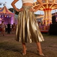thumbnail image 2 of Gold Pleated Maxi Skirt, Accordion Elastic Waist Aline Swing, Metallic Shiny Long Party Skirts for Women, 2 of 5