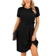 thumbnail image 3 of Ekouaer Women's Maternity Dress Short Sleeve Casual Pregnancy Dresses Rib Knit Crewneck Pregnant Clothes with Belt, 3 of 6