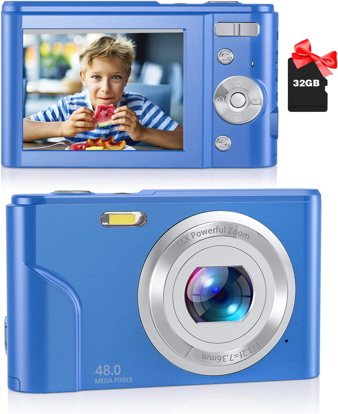 Melcam 1080P 48MP Kids Camera with 32GB SD Card 2.4 Inch LCD Screen