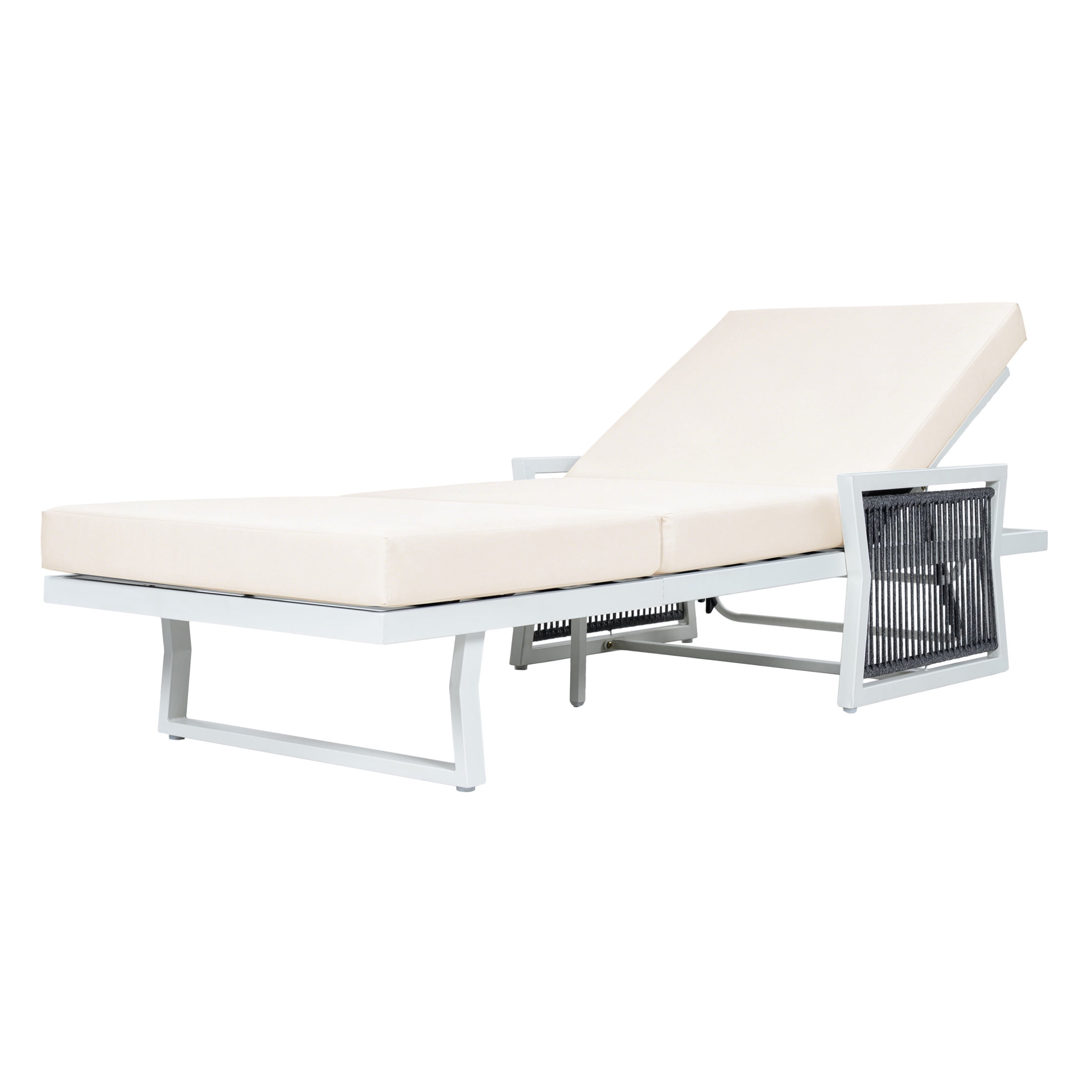 Christopher Knight Home Outdoor Chaise Lounge with 3-Fold Cushion, Adjustable Iron Recliner, White + Cream