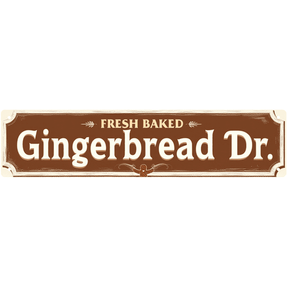 Gingerbread Drive Tin Sign - 16x4 Inch - Ideal for Christmas Decor, Living Room, Man Cave Decor - Festive Signs, Holiday Decor