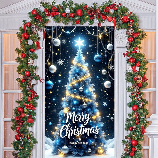 Christmas Door Cover Santa Claus Pattern Holiday Decoration for Front Door Indoor Wall Tabletop Festive Party Home Decorations