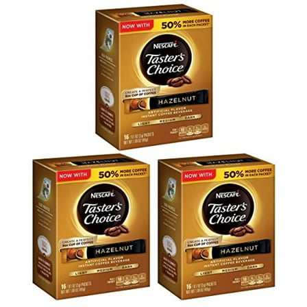 NESCAFE TASTER'S CHOICE Hazelnut Instant Coffee Beverage, 0.1 ounce 16 Count (3 packs)