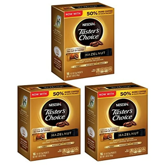 NESCAFE TASTER'S CHOICE Hazelnut Instant Coffee Beverage, 0.1 ounce 16 Count (3 packs)