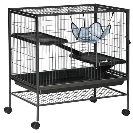 Small Animal Cage with Wheels, Pet Playpen for Hamster, Ferret, Chinchilla - 31.5" x 20.5" x 33.1", 3-Tier with Storage