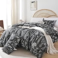 thumbnail image 2 of Housse de Couette Taille Grand Gris Foncé Boho avec Motifs Floraux Blancs Douce, 2 of 9