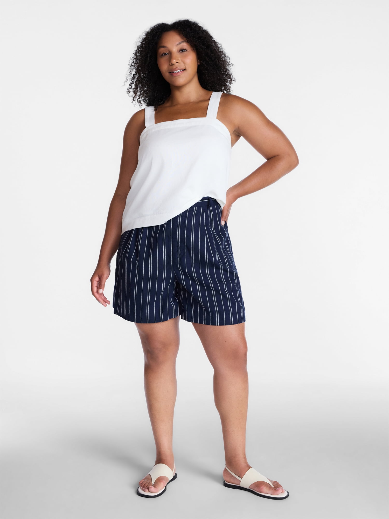 Time and Tru Women's Linen Blend Shorts, 5" Inseam, Sizes XS-XXXL