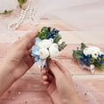 thumbnail image 3 of 2PCS Flower Wrist Corsage Wedding Flowers Accessories Artificial White Blue Rose Silk Elastic Wristband Boutonniere Buttonholes Groom and Bride Wedding Bridal Accessories, 3 of 7