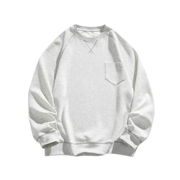 UAMVSH Oversized Cotton Long Sleeve Sweatshirts for Men Plus Size Casual Crew Neck Athletic Pullover Tops with Chest Pockets(X-Large,White)
