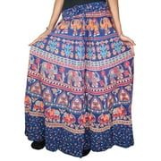 Mogul Woman's Long Skirt Blue Cotton Ethnic Printed Skirts Indian Clothing