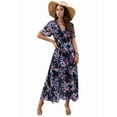 thumbnail image 2 of Women'S Summer Wrap Maxi Dress Floral V Neck Short Sleeve Wedding Guest Party Casual Dress Black XL, 2 of 9