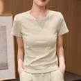 thumbnail image 3 of Women Crewneck Slim Fitted Short Sleeve T Shirts Cute Stripe Stretchy Bodycon Basic Tee Tops, 3 of 7
