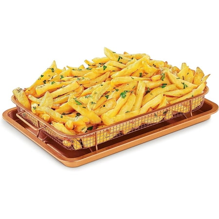 Bakken Swiss Air Fryer Tray Basket w/Elevated Mesh Great For Oven, For Baking & Crispy Foods, Dishwasher Safe, Extra-large 9.5/''x13/'',Copper