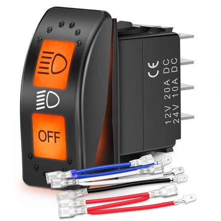 Nilight UTV Headlight Rocker Switch with Orange Backlit 8 PIN 12V 24V with Jumper Wires for Off-Road Vehicles