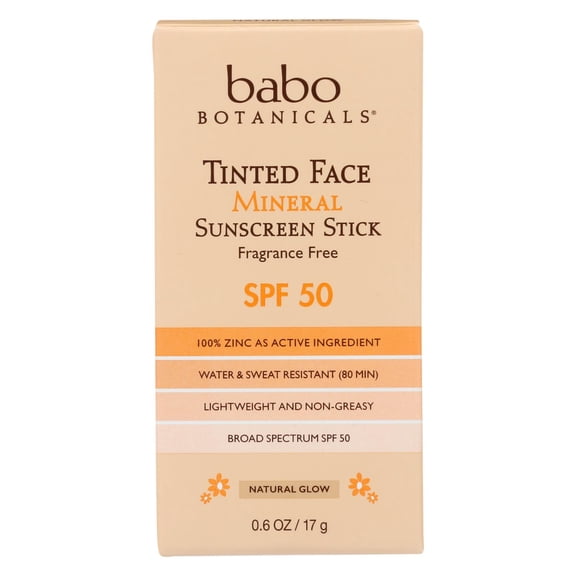 babo BOTANICALS - Tinted Face Mineral Sunscreen Stick SPF 50 Fragrance Free Natural Glow 0.6 oz.