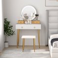 thumbnail image 4 of Costway Vanity Makeup Dressing Table Stool Set 3-Color Lighted Mirror with Drawers White, 4 of 10