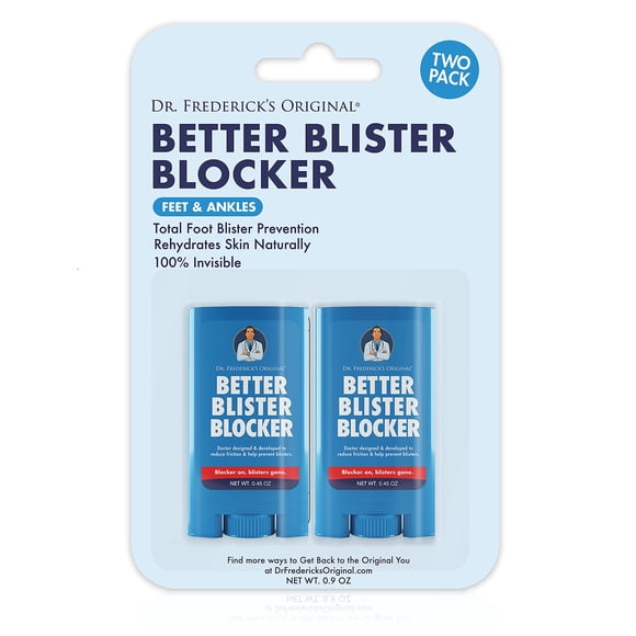 Dr. Frederick's Original Better Blister Blocker 0.90 oz - 2 barras - Barra anti-rozaduras - Bálsamo anti-ampollas - Prevención de ampollas y alivio del dolor - Barra anti-rozaduras para viajes - Parqu