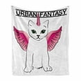thumbnail image 1 of Unicorn Cat Soft Flannel Fleece Throw Blanket, Urban Fantasy Theme Cat with Pink Wings and Horn Vintage Fiction Art, Cozy Plush for Indoor and Outdoor Use, 50" x 70", Pink Black, by Ambesonne, 1 of 6