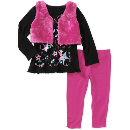 Healthtex Baby Girls' 3-Piece Cheetah Fur Vest, Tee and Pant Set