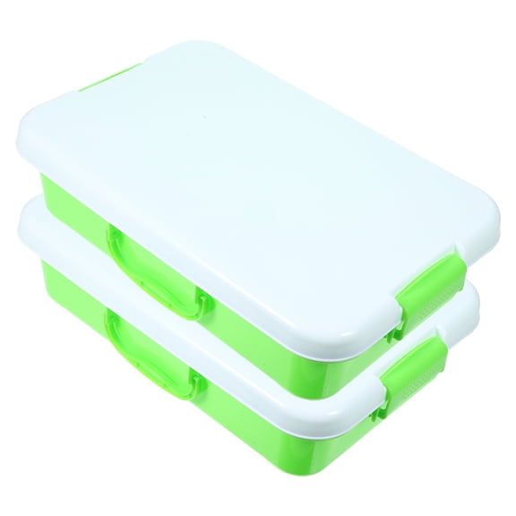 LOLIPPYY 2-Pack Portable Green Plastic Sandbox with Lid, Multi-Use Storage Box and Sand Tray with Handle for Kids