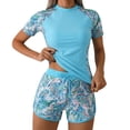 thumbnail image 2 of Qingpeng Womens Two Piece Rash Guard Swimsuit Printed Short Sleeve with High Waist Boyshorts Slimming Bathing Suit, 2 of 5
