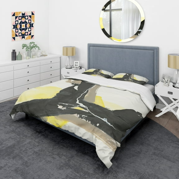 Designart 'Glam Black and Yellow I' Glam Duvet Cover Set