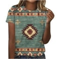 thumbnail image 2 of Blczomt Western Womens Shirts Summer Green Aztec Shirt Crew Neck Trendy Short Sleeve Women Blouses, 2 of 5