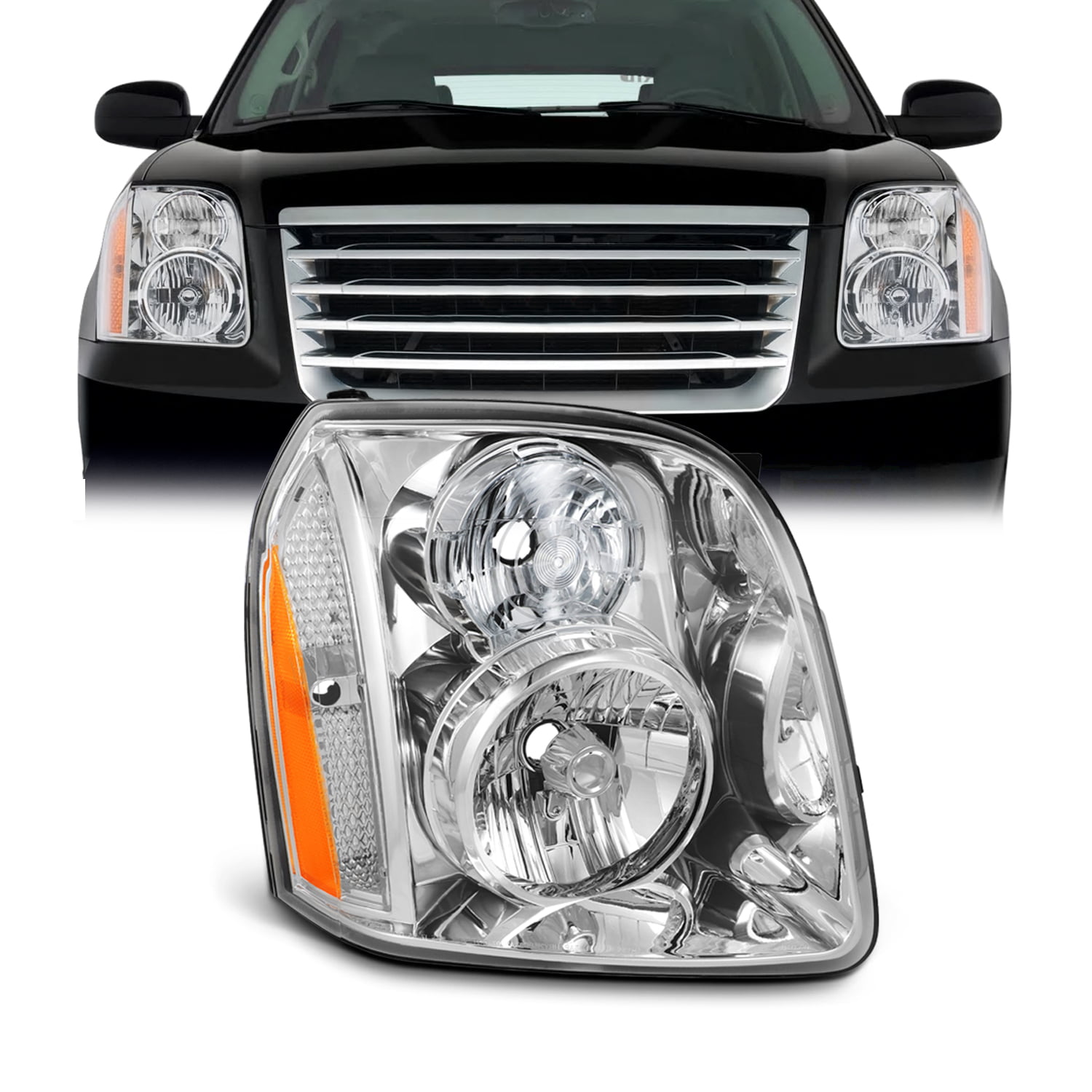 For 2007-2014 GMC Yukon/Yukon XL Denali Hybrid Amber OE Style Black Headlights