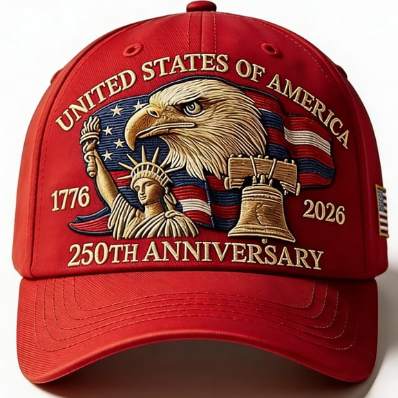 250th Anniversary USA Hat - Bald Eagle Embroidery Patriotic Baseball Cap, Eagle & Liberty 250 Year American Anniversary Hat