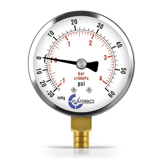 CARBO Instruments 2-1/2" Pressure Gauge, Chrome Plated Steel Case, Dry, Compound Vacuum -30 Hg - 0-60 psi Lower Mount 1/4" NPT