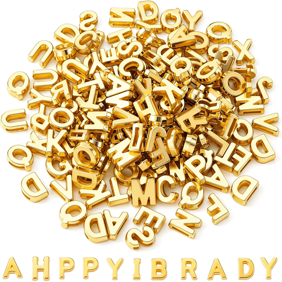 SELIVO 150 Pcs 3D Alphabet Letter Beads, Resin Large Chunky Letter Beads | easy threding gold letter beads, mixed large hole letter beads for bracelets, necklaces, shoelaces, crafts, key chains