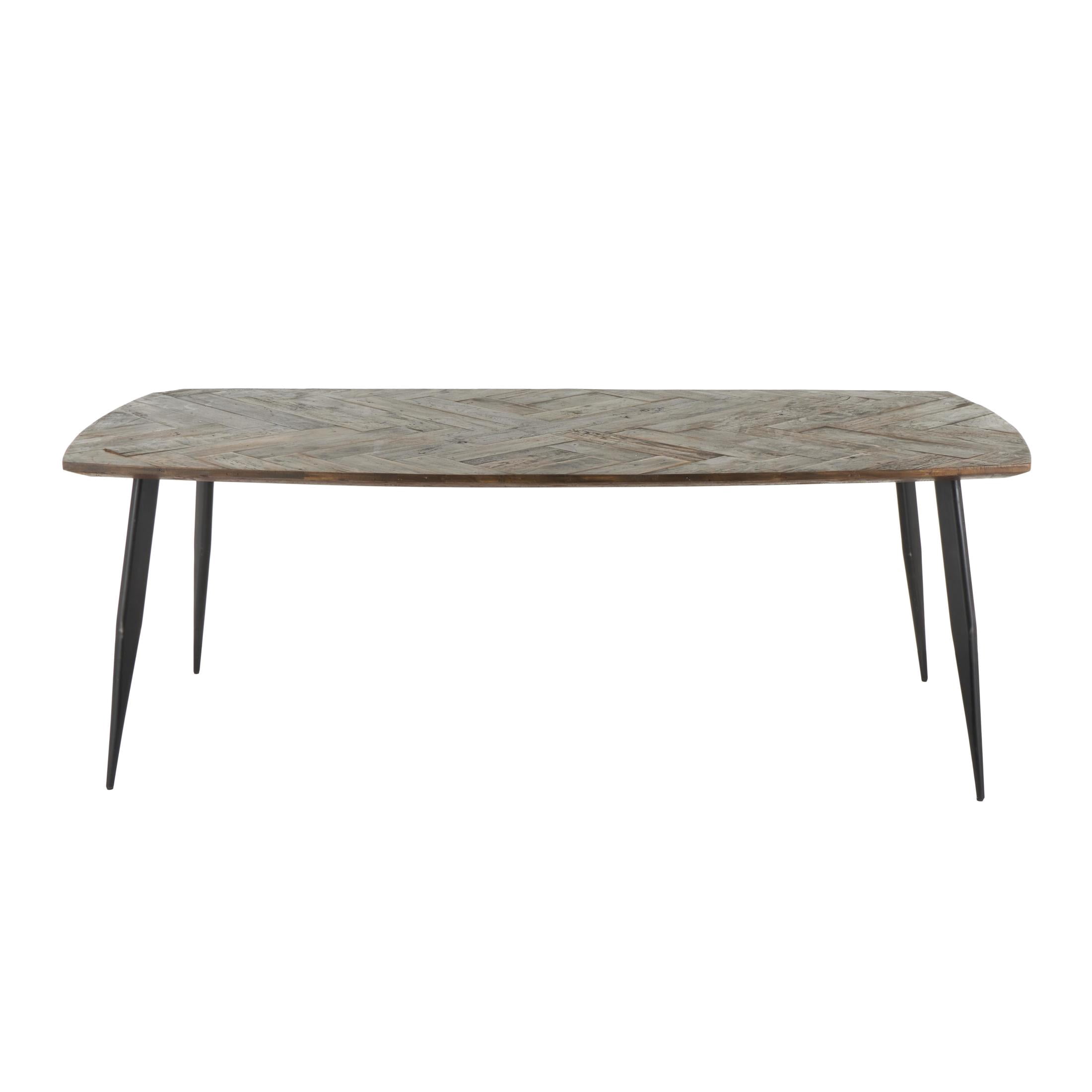 DecMode 84" x 30" Brown Teak Wood Modern Live Edge Dining Table with Black Metal Legs, 1-Piece