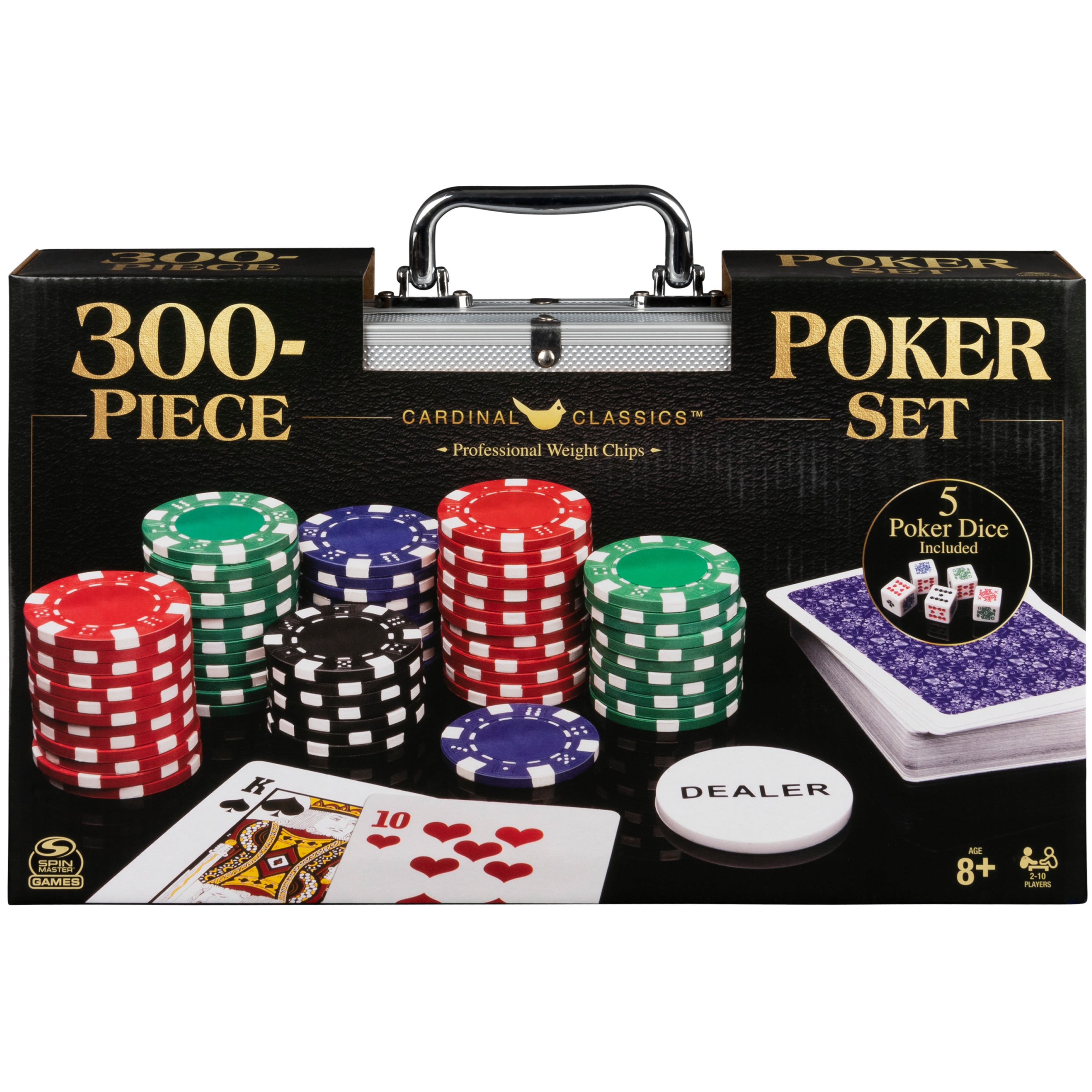 Cardinal Classics, 300-Piece Poker Set with Aluminum Carrying Case & Professional Weight Chips Plus 5 Poker Dice, for Adults and Kids Ages 8 and up