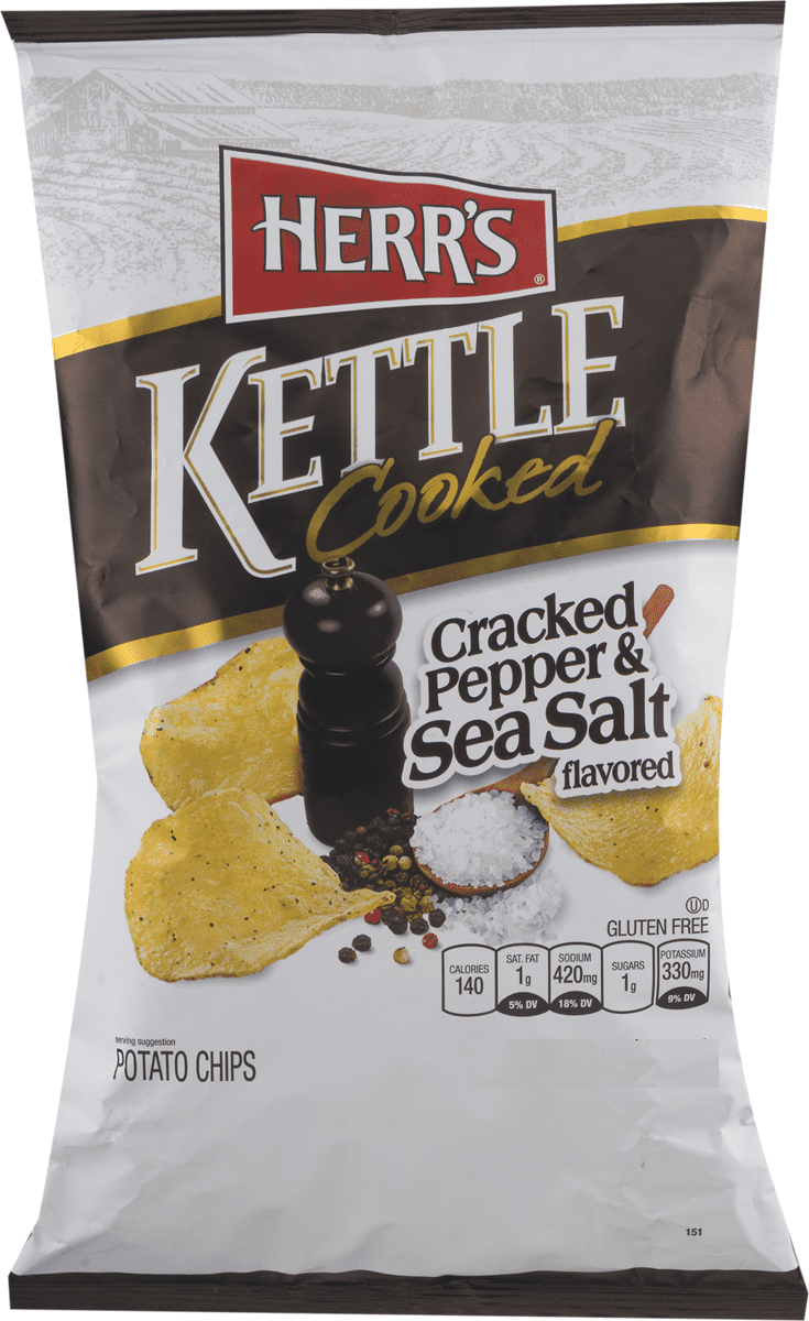 Herr's Kettle Cooked Cracked Pepper & Sea Salt Potato Chips, 3Pack 7.5