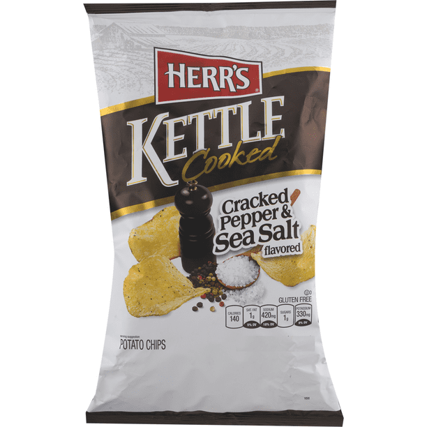 Herr's Kettle Cooked Cracked Pepper & Sea Salt Potato Chips, 3Pack 7.5