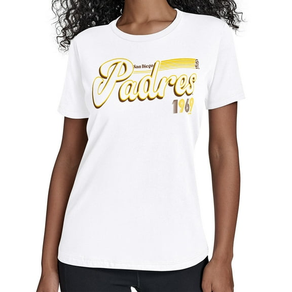 Women's Starter  White San Diego Padres Groovy Script Team Fitted T-Shirt