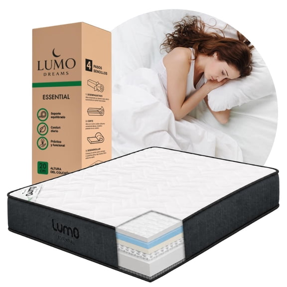 Colchon en Caja Matrimonial 20cm Premium Memory Foam Transpirable 10 Capas Espuma de Alta Densidad Blanco