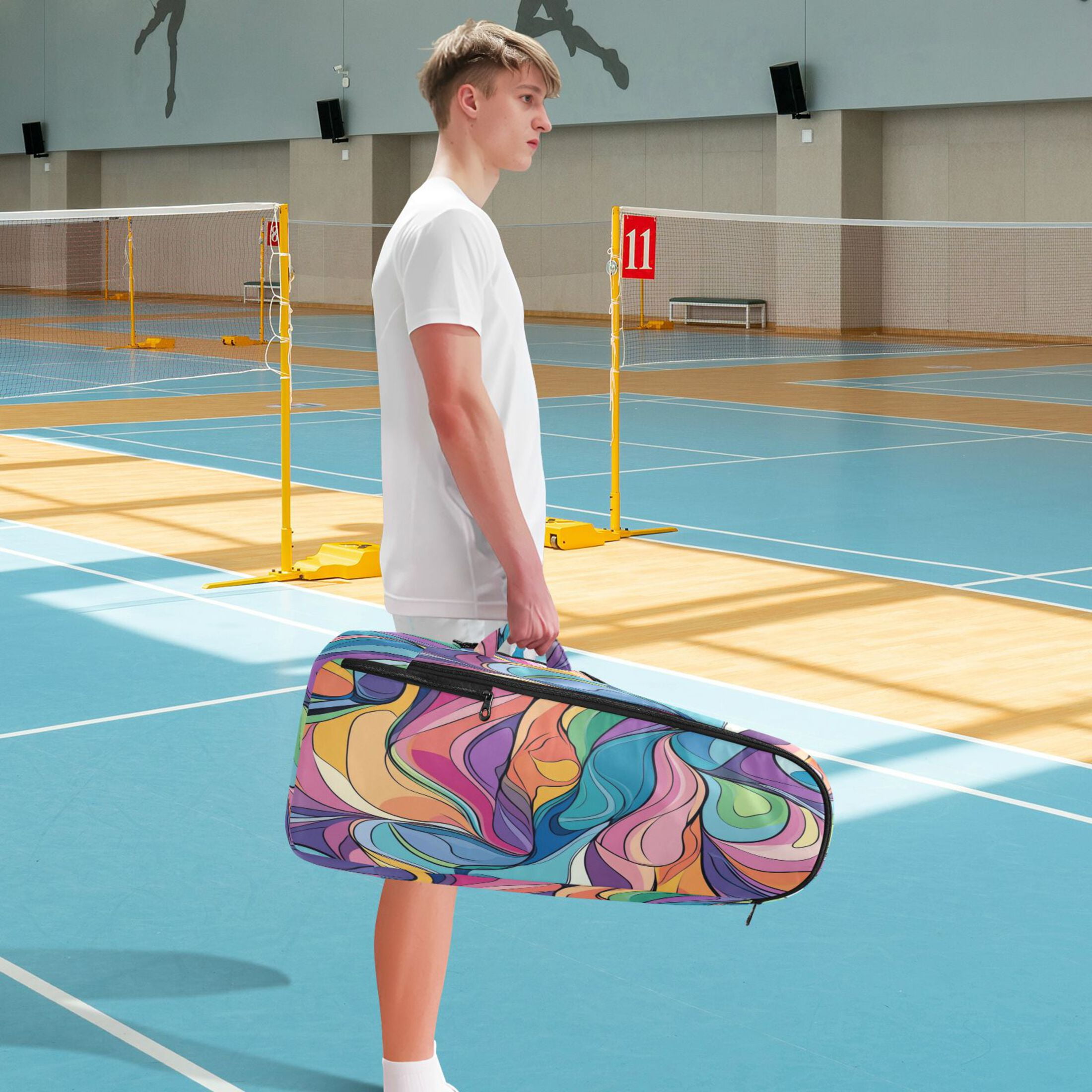 2 Racquet Holder Tennis Backpack Tennis Racket Covers Gym Bags Pastel Color Lines