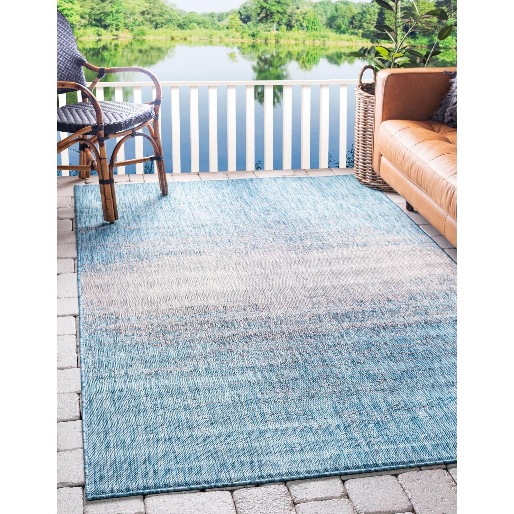 Unique Loom Ombre Outdoor Modern Rug , 5' 0" x 8' 0" ,Aqua