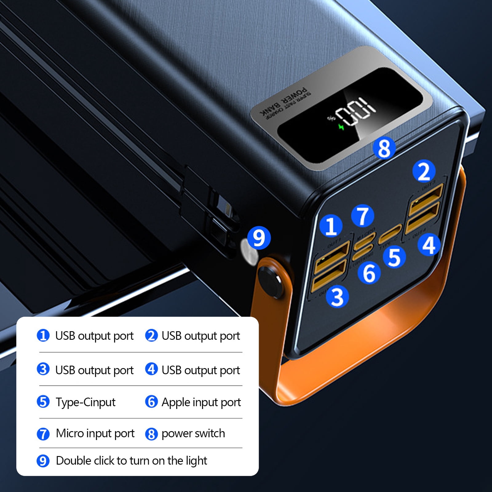 Finew Portable Charger 60000 mAh 120W Super Fast Charger Outdoor Camping Live Power Bank,Power Station LED Display External Battery Pack,Compatible with Iphone & Android Cell Phone