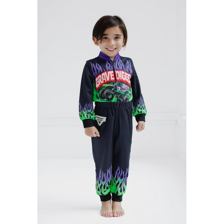 Monster Jam Big Boys' Zip-Up Coverall Black Grave Digger - Walmart.com