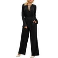 thumbnail image 1 of Doublju Womens Sexy Deep V Neck Long Sleeve Wrap Drawstring Waist Corset Lace Up Jumpsuit, 1 of 4