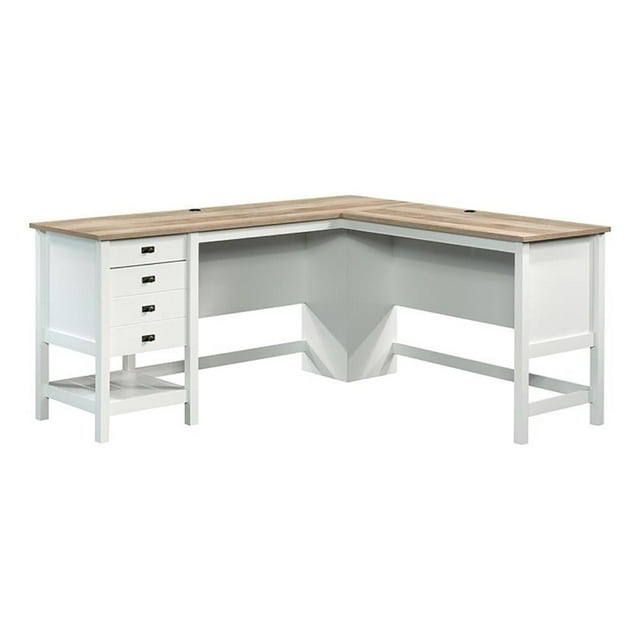 Pemberly Row Bureau Contemporain en Bois d'Ingénierie en Forme de L pour Bureau à Domicile, Blanc