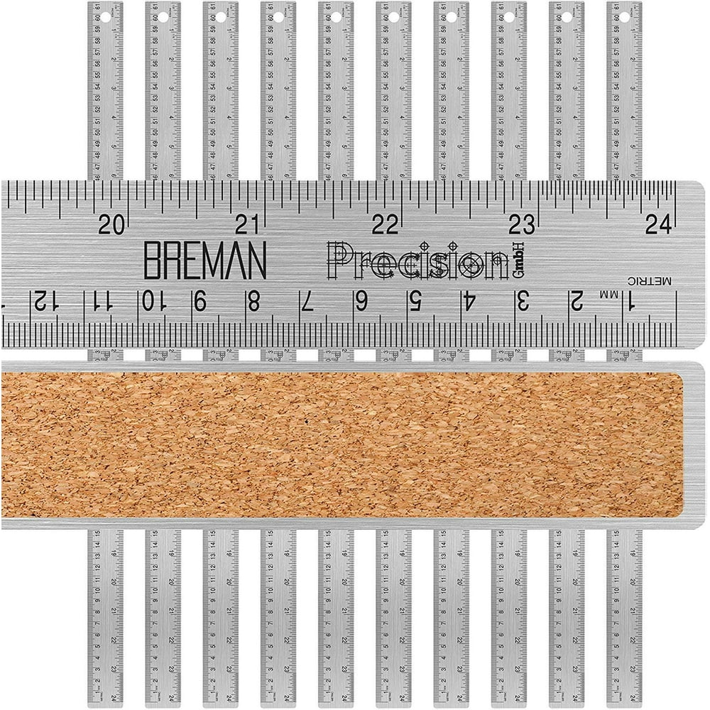 Breman Precision Stainless Steel 24 Inch Metal Rulers 10 Pack