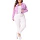 thumbnail image 2 of Conjuntos de botones de jeans de mujer de talla grande Agnes Orinda, chaquetas de mezclilla recortadas de moda 3X en púrpura claro, 2 of 6