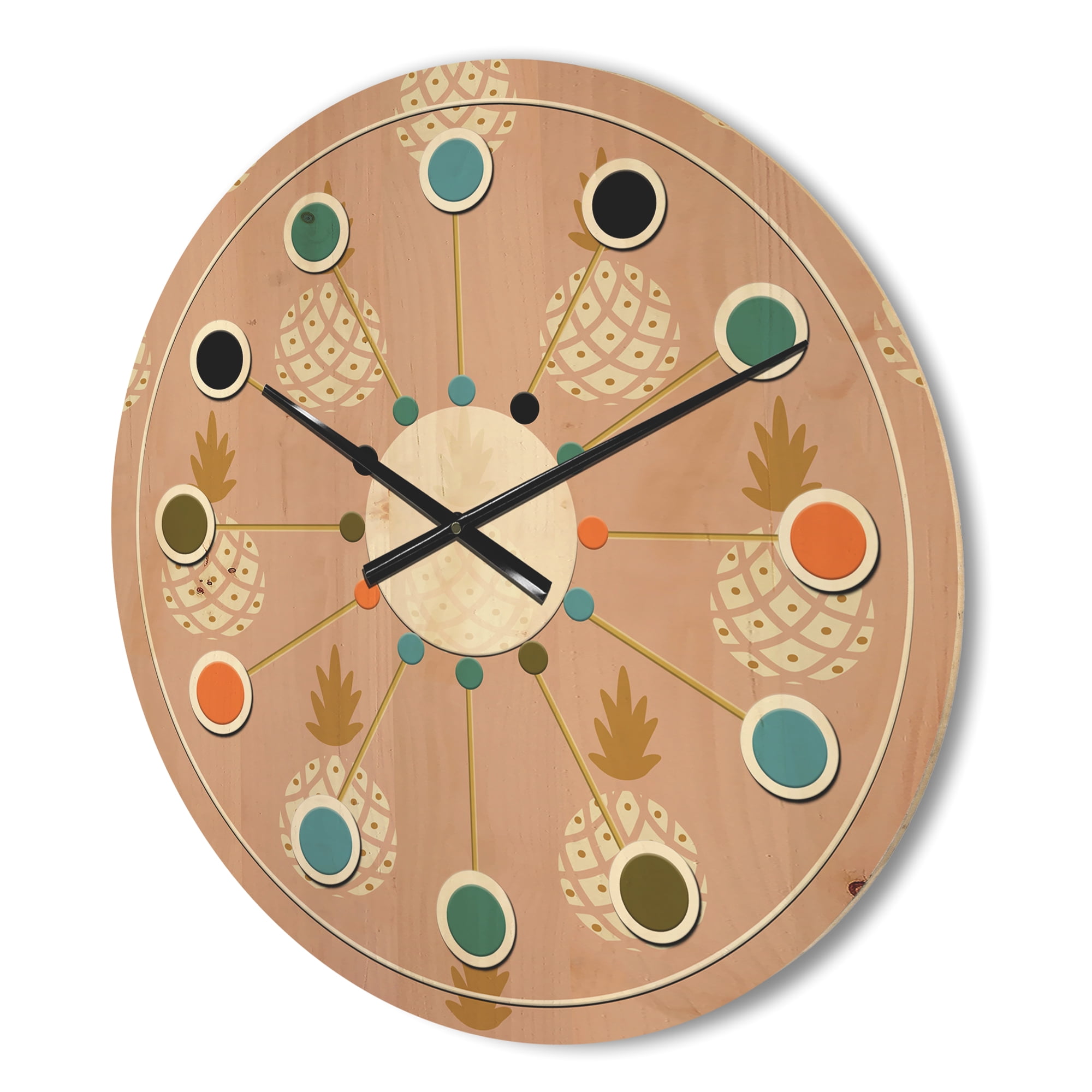 Designart 'Pineapple Summer Bliss Retro VII' Mid-Century Modern Wood Wall Clock