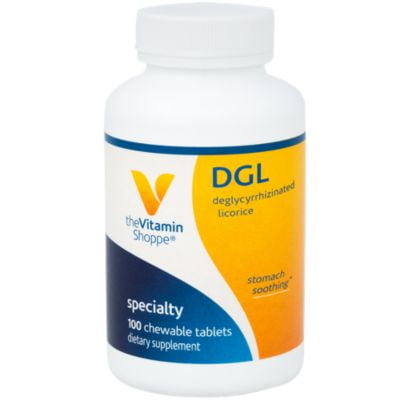- The Vitamin Shoppe DGL (Deglycyrrhizinated Licorice) 760MG, Stomach Soothing Herbal Supplement (100 Chewable Tablets)